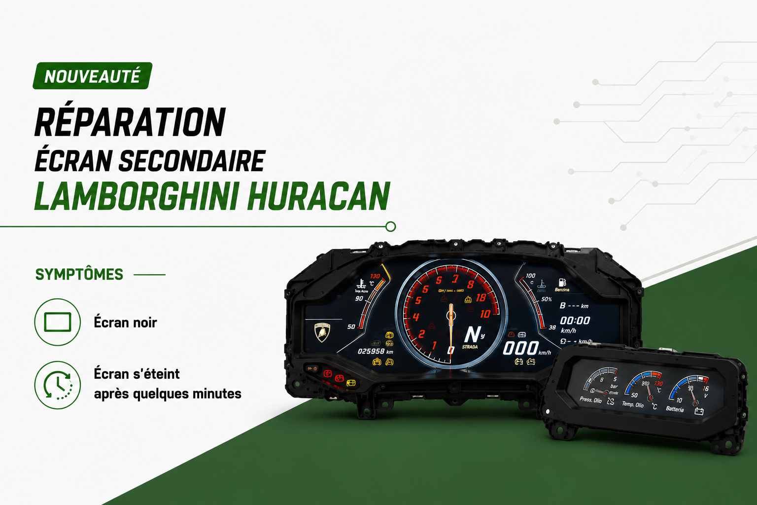 Réparation écran secondaire Lamborghini Huracan : écran noir, écran qui s’éteint